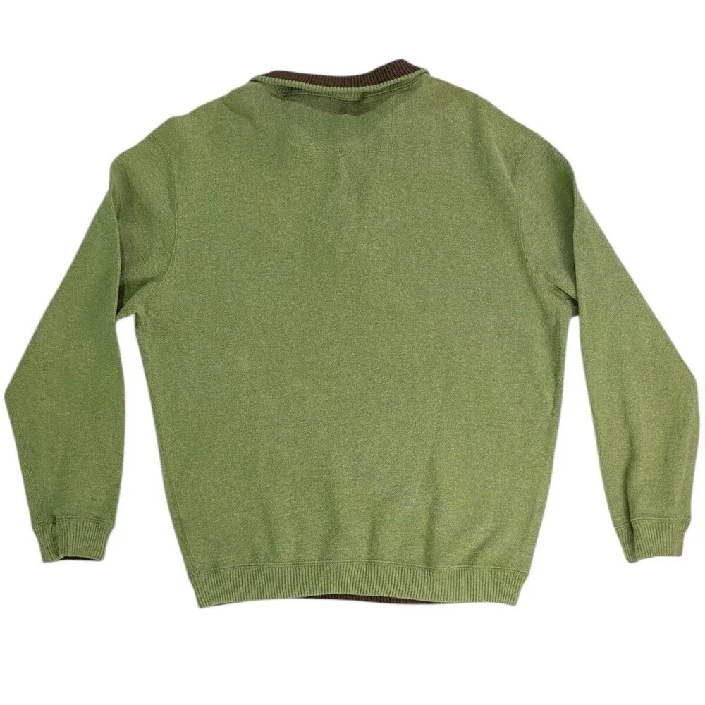 Alan Flusser Mens XL Reversible 1/4 Zip Pullover Sweater Green Brown Cotton